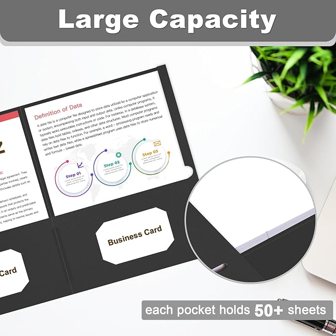 Folders with Pockets, LAYZZ 60 Pack Paper Pocket Folders, 2 Pocket Folders Fits Letter Size Paper, for School Office and Home (Black)