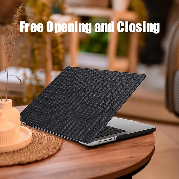 DTangLsm for Woven MacBook Air 13 inch Case M4 2025 2024 2023 2022 A3240 M3 A3113 M2 A2681, Woven Fabric Elegant Texture Leather Hard Shell Cover for MacBook Air 13.6 inch Case & Keyboard Cover, Black