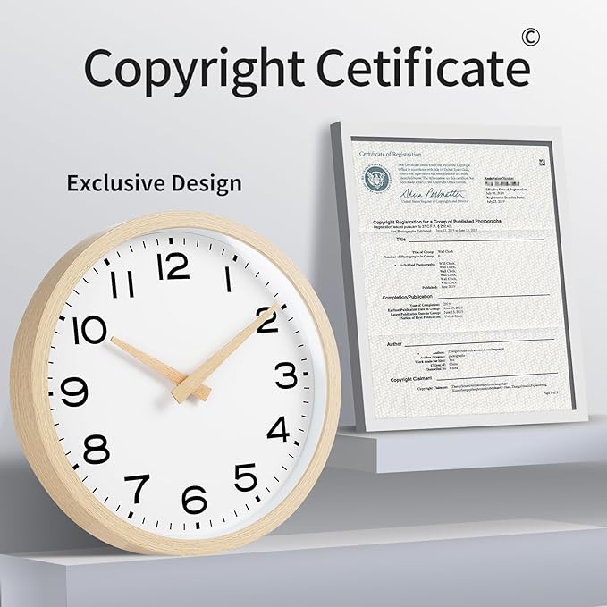 AKCISOT Wall Clock 12 Inch,Boho Office Wall Clocks Battery Operated Non Ticking,Silent Modern Clock Decorative for Kitchen,Bedroom,Living Room,Classroom(Wood Grain)