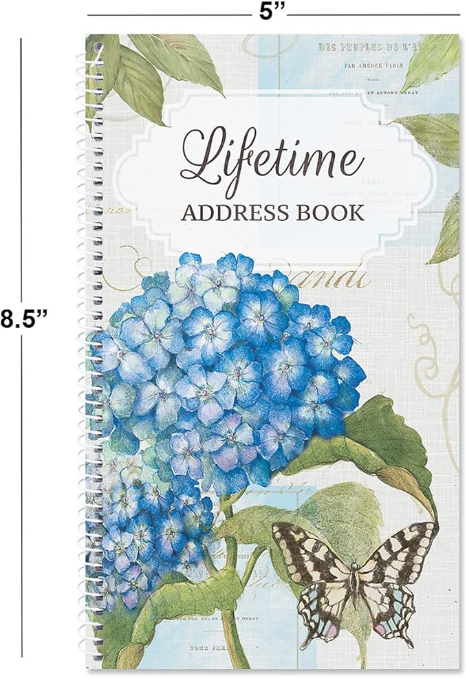 Current Hydrangea Address Book - 94 Pages; Small 5" x 8-1/2" Size for Purse or Office, Spiral Bound Soft Cover Organizer for Contacts, Addresses, Email, & Phone Numbers + 50 Replacement Stickers