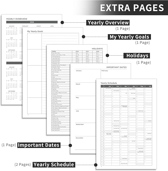 AHGXG 2026 Planner, Weekly and Monthly, Jan 2026 - Dec 2026, 12 Months, 2026 Calendar Planner Book with Tabs for Men Women School Home Office Supplies, A5 (6" X 8.38"), Black