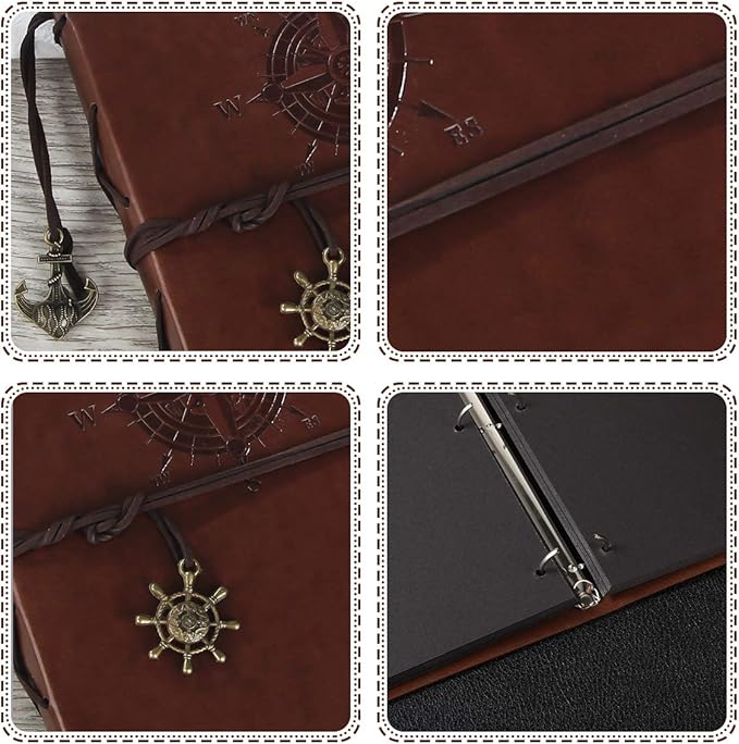 ThxMadam Navigation Scrapbook Leather Photo Album Vintage Wedding Guest Book Memory Book with 60 Black Pages Present for Valentines Anniversary Mother’s Day Birthday Gift for Student Kids Friend