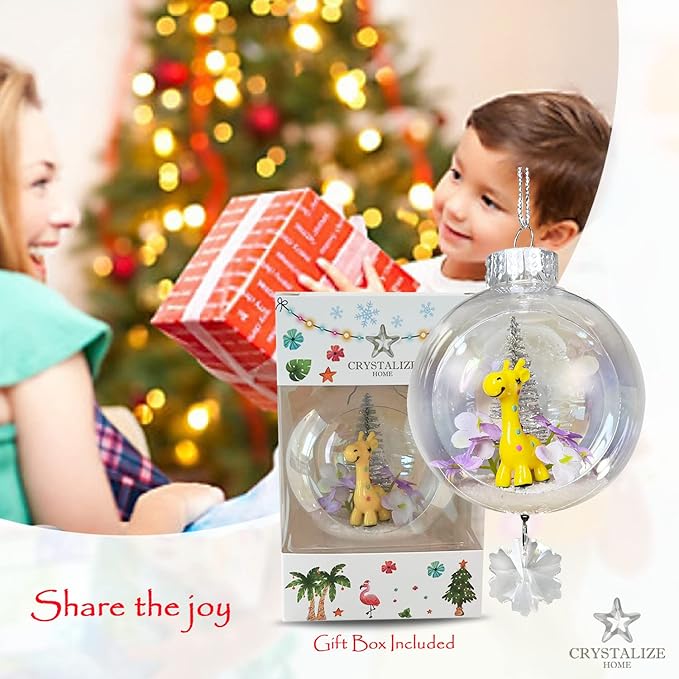 Baby Giraffe Christmas Ornament - Handmade Shatterproof Decorations for Indoor Outdoor Xmas Tree - Clear Ball Ornaments with Magnetic Crystal - Great Gift or Stocking Stuffer for Mom, Sister, Friend
