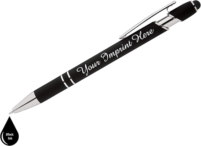 Up to 500 Pcs Custom Pens Bulk | Rainbow of Colors | Soft-Touch Metal Black Ink Personalized with Name or Message (Black, 500 pcs)