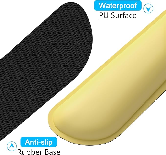 Dapesuom Keyboard Wrist Rest Set, Cute PU Leather Wrist Cushion for Computer Keyboard and Mousepad, Memory Foam Mouse Pad Rests Support with Non-Slip Base for Typing Pain Relief, Laptop, Lemon Yellow