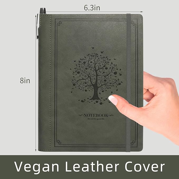 Lined Notebook Journal for Women Men 320 Pages A5 Hardcover Leather with Pen Holder College Ruled Journals for Work Note Taking Travel School Green