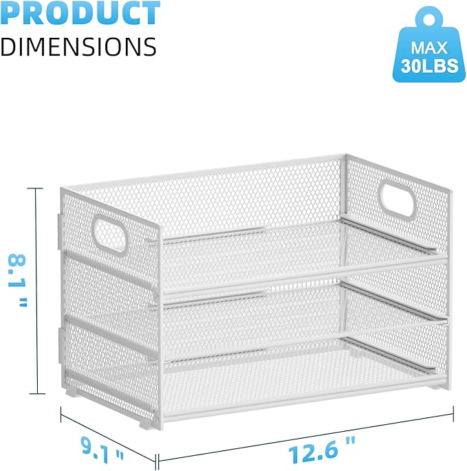Marbrasse 3 Tier Paper Organizer Letter Tray, Mesh File Organizer with Handle, Paper Sorter Desk Organizer for Home Office Supplies - 2p Pink