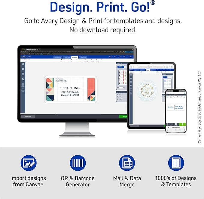 Avery Printable Address Labels with Sure Feed, 1" x 2-5/8", Matte Clear, 300 Blank Mailing Labels (18660)