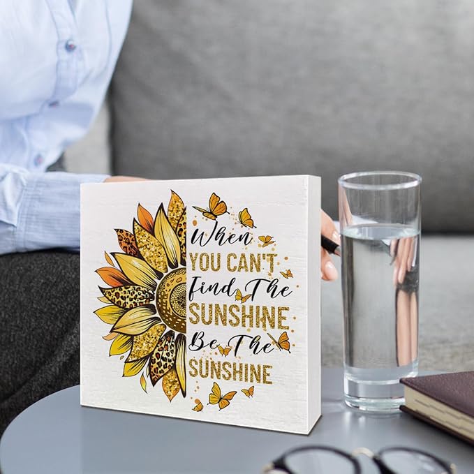 Therapy Office Desk Wooden Box Sign Decor, Mental Health Sunflower Wood Box Sign Decorations for School Psychologist Therapy Office, Gifts for Therapist Psychologist School Counselor, Be The Sunshine