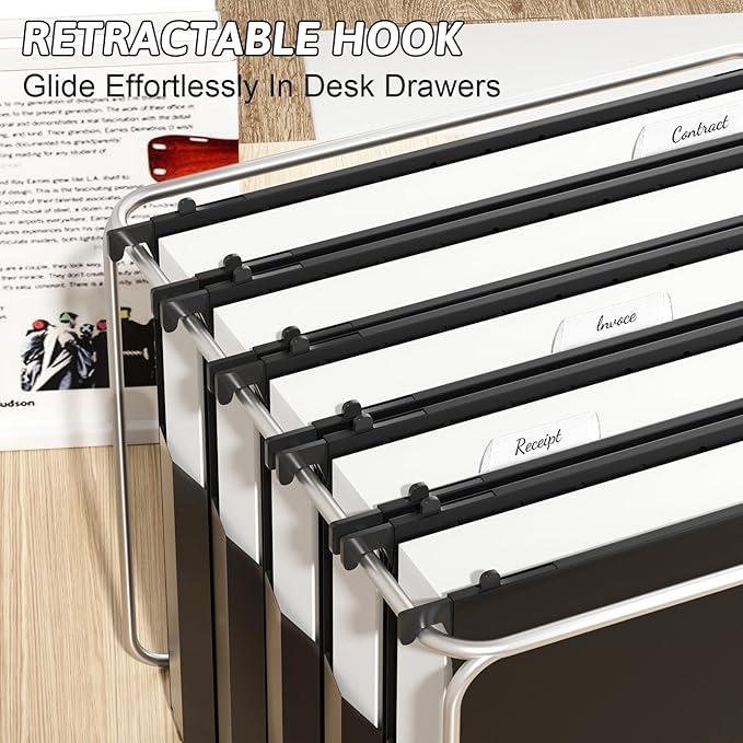 Plastic Extra Capacity Hanging File Folder Letter Size, 12 Pack Reinforced Hang Folders,Heavy Duty 2 Inch Expansion,Expandable Hanging Folders,Hanging Organizer Designed for Bulky Files (Black)