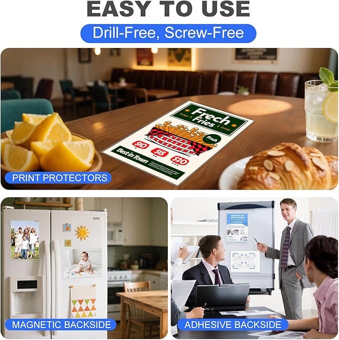 30 Pack 8.5'' x 11'' Inch Magnetic Sign Holders, Rigid Print Protectors, Paper Holder With Adhesive Tape, Plastic Document Holder For Posters Letter Paper Picture, Wall Mount Magnetic Frame for Refrigerator Window, Door, Home, Office, and Store