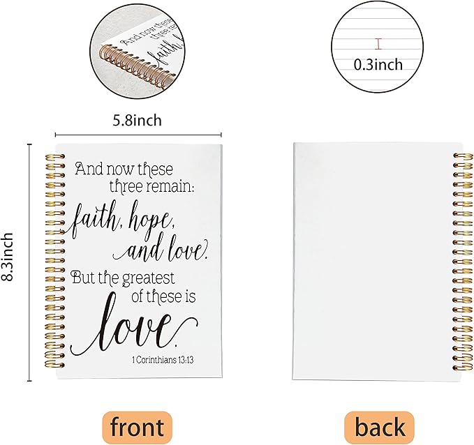 VNWEK Christian Bible Scripture 1 Corinthians 13:13 and Now These Three Remains Spiral Notebook Journal 5.5 x 8.3 inches,Christian Themed Lined Hardcover Spiral Notebook,Gifts for Women Teens Girls