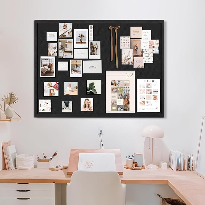 Miratino Large Bulletin Board, 48 "x 36" Black Cork Boards for Walls with Frame, Pin Display Board Vision Board for Home School Office Decor