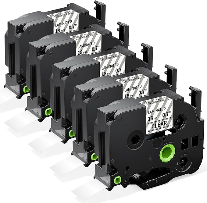 Labelife Label Maker Tape 18mm Clear TZe-141 Compatible with Brother P Touch TZe TZ Tape 18mm 0.7 Laminated Clear TZe141 TZ-141 3/4 Inch Label for Ptouch PTD600 PTD400AD PT1880, 5-Pack