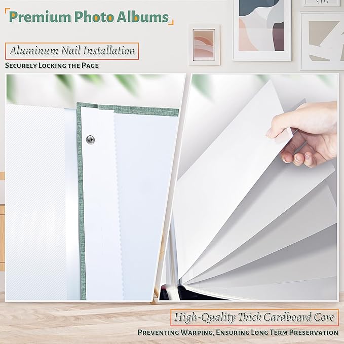 Photo Album Self Adhesive Scrapbook,60 Pages Large Photo Book for 4x6,5x7,8x10 Pictures,DIY Album for Baby Wedding Family Travel Birthday,with Metallic Pen and Scraper