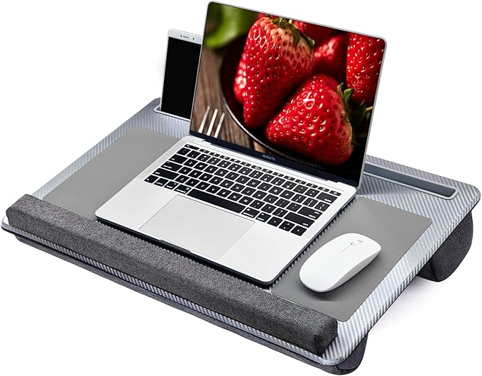 Extra Large Lap Laptop Desk- Home Office Portable LapDesk with Mouse Pad & Wrist Rest for Notebook/MacBook/Tablet, Sofa Bed Working, Writing, Drawing (Carbon Silver, Fit Up to 17-inch Laptops)