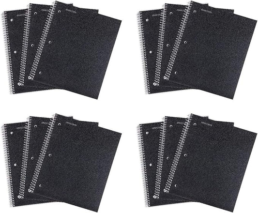 Mintra Office Durable Spiral Notebooks, 1 Subject, (Black, Wide Ruled 12pk), 100 Sheets, Poly Pocket, Moisture Resistant Cover, School, Office, Business, Professional