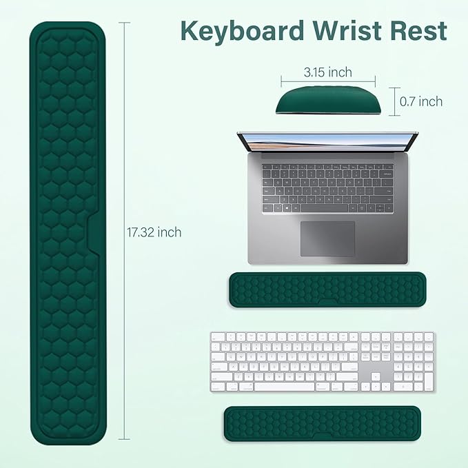 MOSISO Large Gaming Mouse Pad&Massage Keyboard Wrist Rest&Mousepad&Wrist Rest&Coaster,Ergonomic Non-Slip Base Pad Set&Pain Relief Easy Typing Cushion with Memory Foam for Home Office, Peacock Green