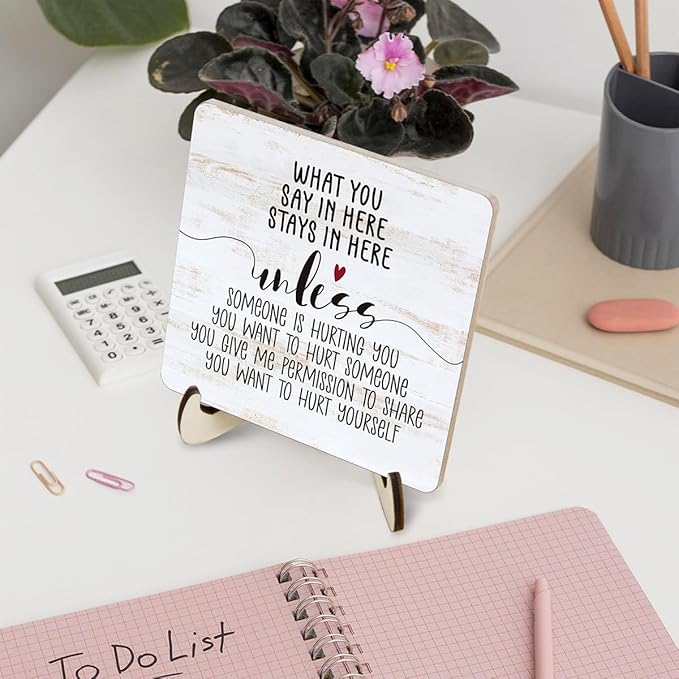 Wooden Mental Health Plaque - Desk Sign for Psychology, Therapy & Counseling Offices