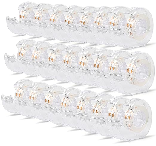 BOMEI PACK 24PACK Transparent Tape with Dispenser, Office Clear Tape Refill Rolls with Dispenser Bulk for DIY, Gift Wrapping, Repairing, Home and School, 3/4in x 1000in