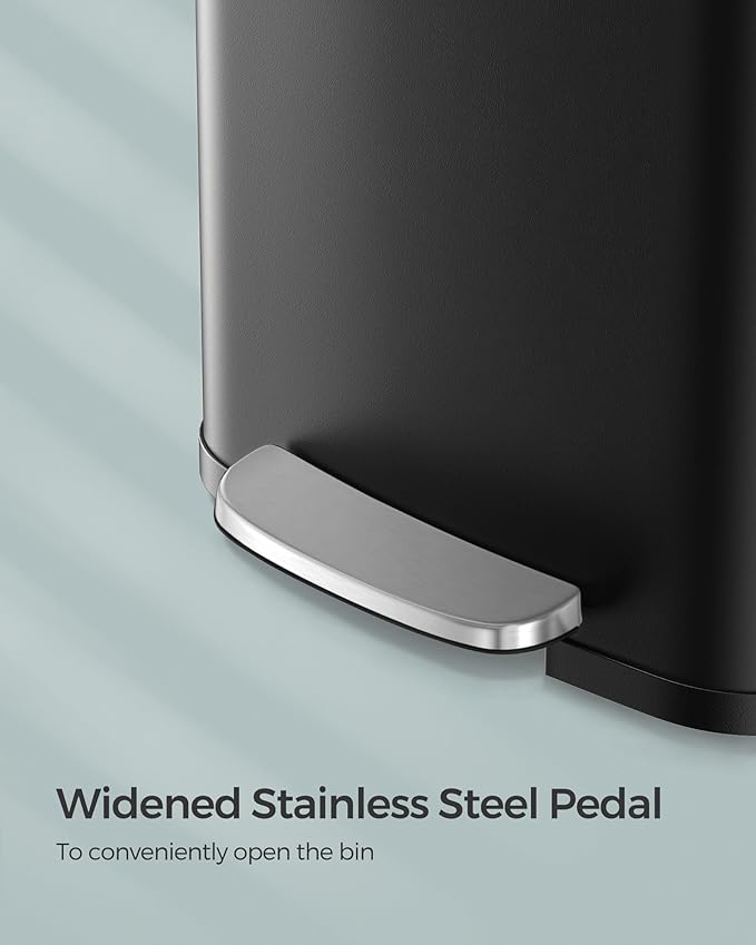 SONGMICS Kitchen Trash Can, 18-Gallon Stainless Steel Garbage Can, with Stay-Open Lid and Step-on Pedal, Soft Closure, Tall, Large and Space-Saving, Black ULTB520B68