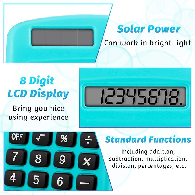 Weewooday 36 Pieces Pocket Size Calculator 8 Digit Basic Solar Battery Dual Power Mini Calculator for Desktop Home Office School Students Kids, 6 Colors