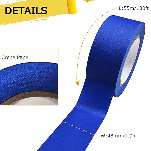 6 Rolls Masking Tape, Blue Painters Tape, Artist Painter's Painting Paper Tape for Multi-Purpose Wall Paint, DIY Crafts & Arts, Scrapbook, Decoration, Labeling, Edge Finishing (1.88Inch x 60.1Yard)