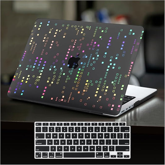 DTangLsm for M4 MacBook Air 13 inch Case 2025 2024-2022 M3 M2 A3240 A3113 A2681, Clear Plastic Hard Case for MacBook Air 13.6 inch Laser Print Laptop Shell&Keyboard Cover for Mac Air M4,Squares Black