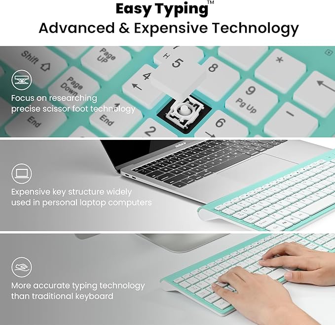 cimetech Wireless Keyboard and Mouse Combo, Compact Full Size Wireless Keyboard and Mouse Set 2.4G Ultra-Thin Sleek Design for Windows, Computer, Desktop, PC, Notebook, Laptop - Blue