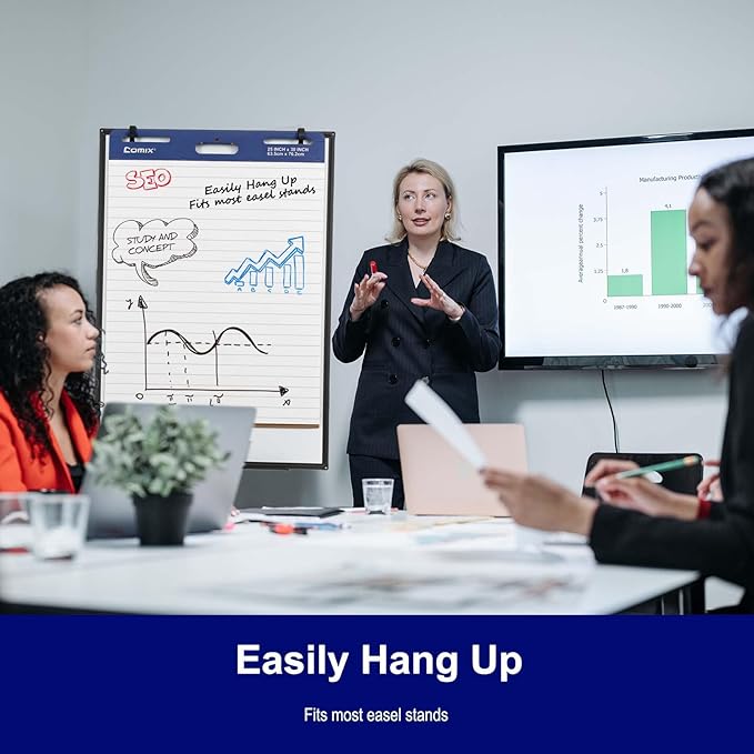 Comix Lined Sticky Easel Pad, 25 x 30 Inches Flip Chart Paper for Teachers, Large Self Stick Easel Paper, 30 Sheets/Pad, 10 Pads/Pack