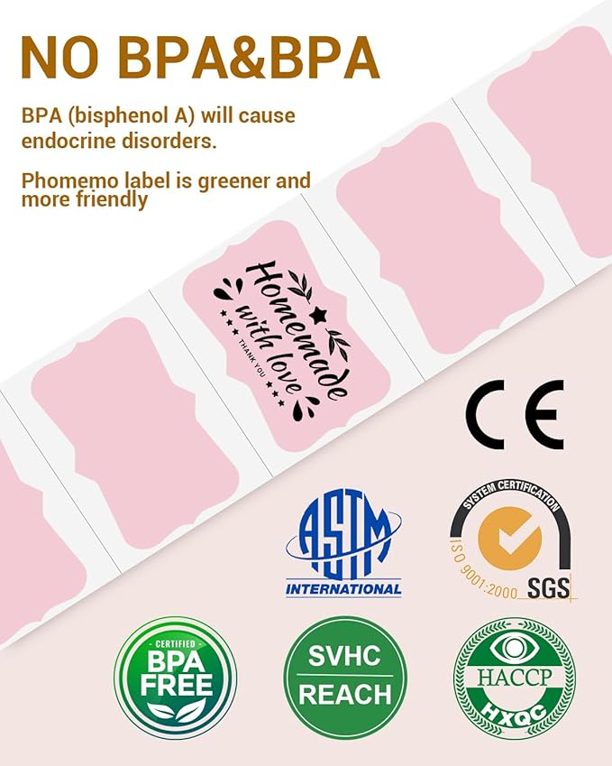 Phomemo Pink Thermal Labels for Shipping Label Printer for Small Business Supplies - 3" x 2" / 500 Pink Labels/Roll, Commercial Grade Round Stickers Roll for Custom Stickers Personalized & Business