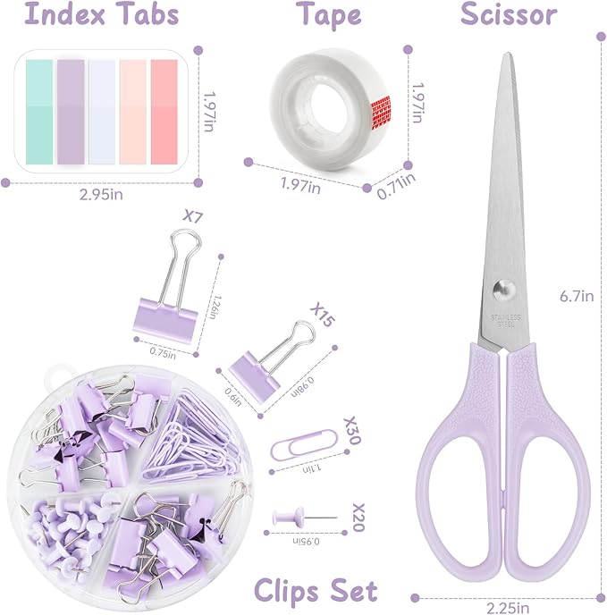 Purple Office Supplies, Office Supplies and Accessories, Office Desk Set with Stapler, Tape Dispenser, Staple Remover, Clips and Scissors for Women, Boss Lady, Coworkers, Desk Caddy, Office Clerks