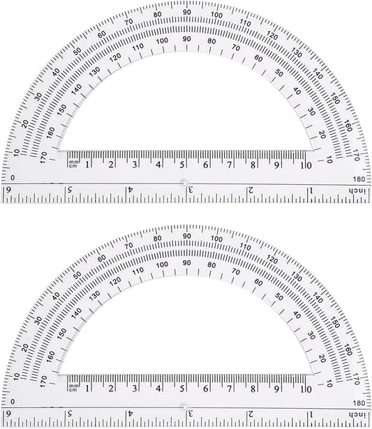 Zonon 2 Pcs 6 Inch Plastic Protractor Math Protractors 180 Degrees Angle Measurement, Translucent for Geometry Classroom Kid Student School Office Supplies(Clear)