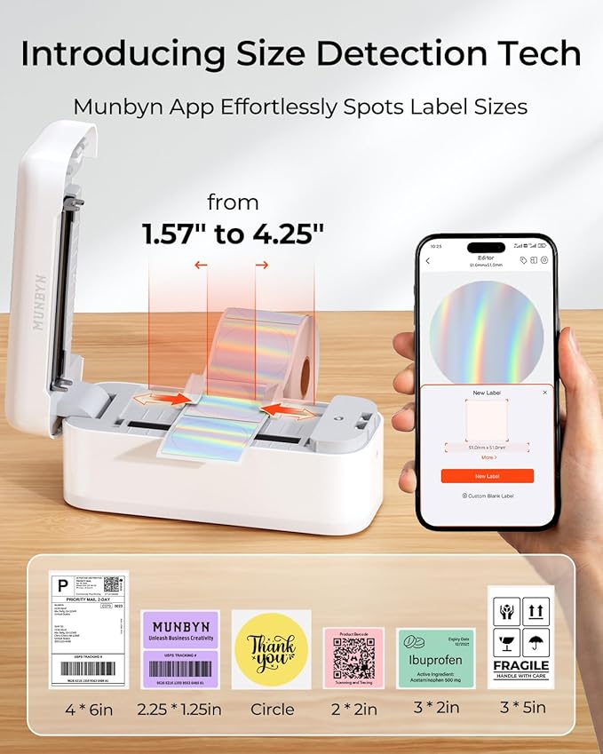 MUNBYN Bluetooth Thermal Label Printer RealWriter RW402B, 4x6 Shipping Label Printer for Small Business, Compatible with Android, iPhone and Windows, Mac, Chromebook, Ebay, USPS, FedEx, Shopify