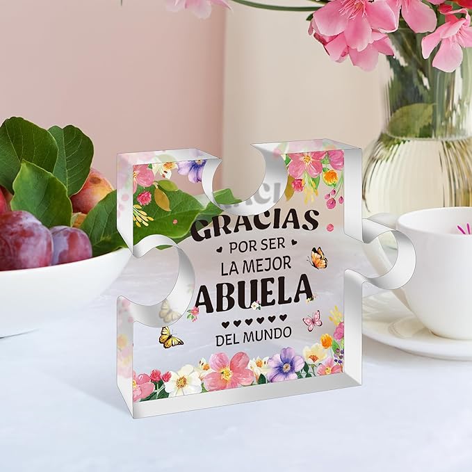 Yopyame Spanish Grandma Acrylic Gifts - Regalos para Abuela Acrylic Gift for Desk Table Decor Appreciation Grandma Engraved Puzzle Plaque Mother’s Day Christmas Birthday Thanksgiving Gift for Abuela