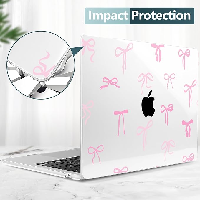 DONGKE Compatible with M4 MacBook Air 15 inch Case 2025-2023 A3241 A3114 A2941 M3 M2 Retina Display Touch ID, Plastic Hard Case & Keyboard Skin for MacBook Air 15" - Pink Bows
