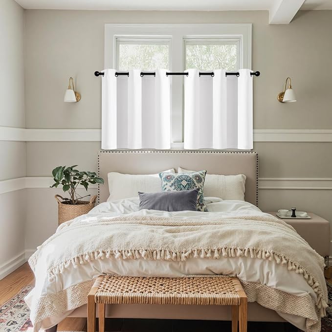 MIULEE Short Curtains for Windows - Pure White Half Window Curtains Thermal Insulated Privacy Drapes for Kitchen Bedroom Bathroom Grommet Top Small Basement Tiers W40 x L36 Inch 2 Panels
