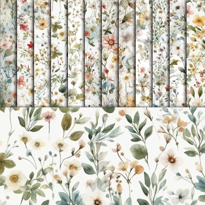 48 Sheets Floral Vintage Scrapbook Paper , Watercolor Vintage Floral Pattern Decorative Scrapbook Paper for Journals DIY Cards and Photo Albums,Aesthetic Craft Supplies for Kids and Adults