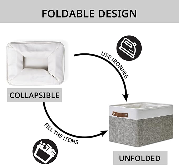 DULLEMELO Fabric Baskets for Storage, Office, Home,Nursery,Organizing Baskets for Shelves, Bedroom, Toys,Gift,Fabric Storage Basket with Handles(White&Grey,15"x11"x9.5",4-Pack)