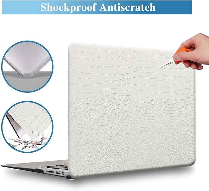 KEROM Compatible for Crocodile MacBook Pro 16 inch Case 2024-2021 M4 M3 M2 M1 Pro/Max Chip A3403 A3186 A2991 A2780 A2485, Crocodile Skin PU Leather Hard Shell Case & Keyboard Cover, White