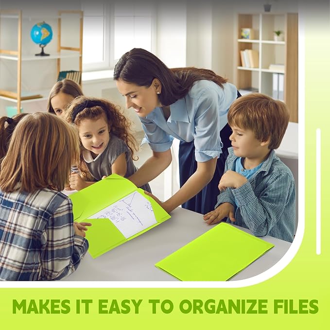 Henoyso 36 Pcs Plastic Folders with Clear Front Pockets Heavy Duty File Folders with 2 Pockets and Card Slot for Student Communication School Office Presentation Report (Fluorescent Green)