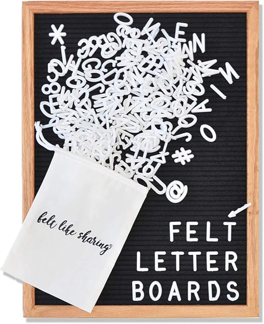 Felt Like Sharing Large Letter Board (Black Felt - 12”x16”) – Changeable Message Board with 3 Sets of Felt Board Letters – Statement Wall Sign for Quotes, Home or Holiday Decor In Oak Frame