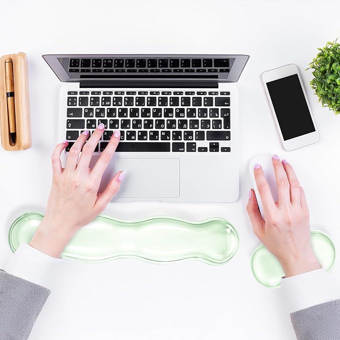 Clear Gel Wrist Rest for Keyboard Silicone Ergonomic Anti Slip Mouse Pad Computer Wrist Rest Support for Keyboard Relieve Office Typing or Gaming Wrists Pain, Light Green