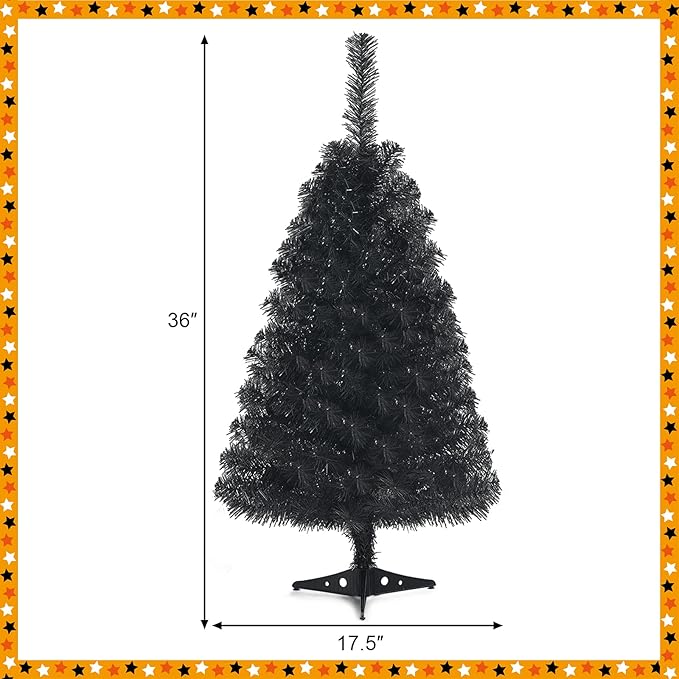 Happygrill 3FT Black Christmas Tree, Artificial Unlit Halloween Decoration Tree with 116 PVC Tips, Premium Small Xmas Tree for Home Office School Holiday Decoration