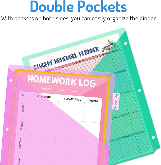 Forvencer 16 Count Dividers with Two Pockets, 8 tabs Binder Dividers for 3 Ring Binder Organizer, Multicolor, 2 Sets