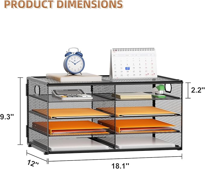 Marbrasse 5 Tier Desktop Literature Organizer, Mesh Paper Organizer Desk Organizers, File Sorter Mail Center Paper Storage Cabinet Classroom Keepers Mailbox for Office Home School, Black