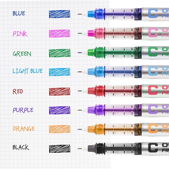 EYEYE 0.5mm Liquid Ink Rollerball Pens 8 Assorted Colors, Needle Tip Pen Extra Fine Point Quick Dry, Ink Pens Fine Point Smooth Writing Pen for Journaling, Note Taking, Office, Doodling & Gifts