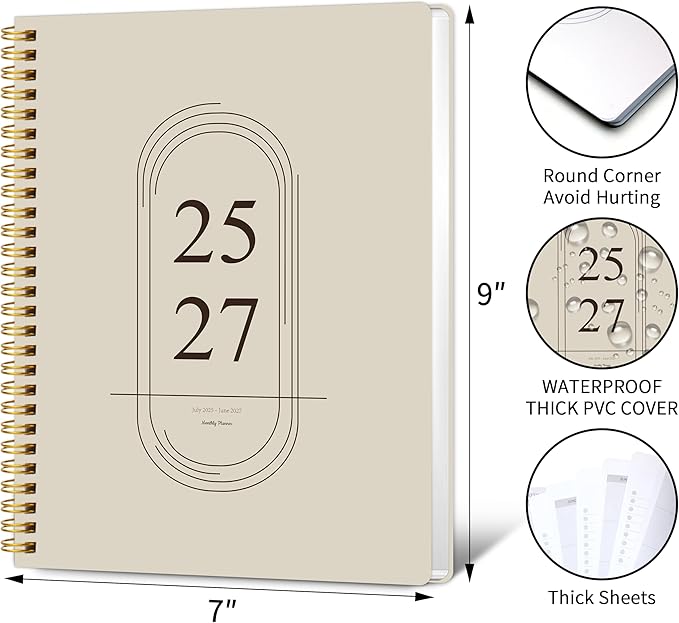 Monthly Planner 2025-2027 - 2 Year Monthly Planner Calendar 2025-2027, July 2025 - June 2027, 7.3" * 9.5", 24 Months Calendar Planner with Waterproof Cover＆Spiral Bound, for Office, School Home Planning - White