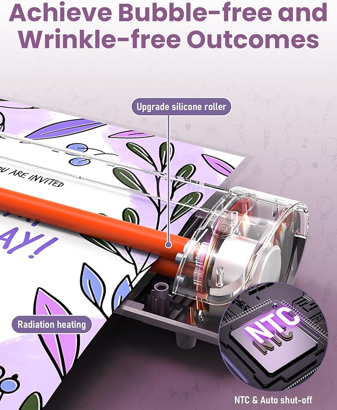 Office Presentation Laminator Machine 11x17 with Laminating Sheet A3/A4/A5, 3/5 Mil Thermal Cold Laminating Machine 13 inch Wide, 60s Warm-Up Lamination Machine, Personal Laminate Machine (Purple)