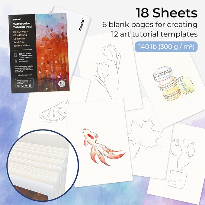 Funto Watercolor Paint Set, 48 Colors, Tutorial Pad, 8 Brushes,Water Brush Pen & More, Painting Set for Adults,Beginners,Professional